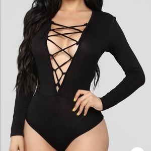 Black Lace-up Front Body Suit